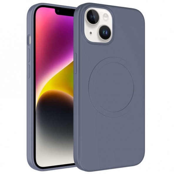 Apple iPhone 13 Kılıf Magsafe Wireless Şarj Özellikli Pastel Renk Silikon Plas Kapak - Lavendery Gray