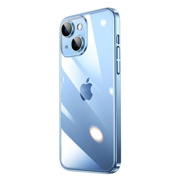 Apple iPhone 13 Kılıf Sert PC Renkli Çerçeveli Riksos Kapak - Mavi