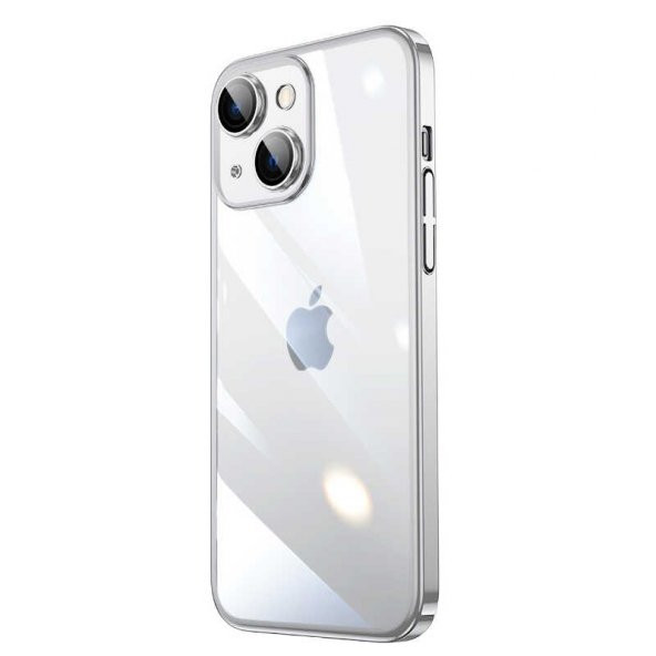 Apple iPhone 13 Kılıf Sert PC Renkli Çerçeveli Riksos Kapak - Gümüş