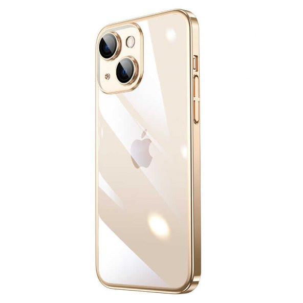Apple iPhone 13 Kılıf Sert PC Renkli Çerçeveli Riksos Kapak - Gold