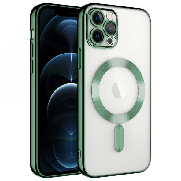 Apple iPhone 13 Pro Kılıf Kamera Korumalı Magsafe Wireless Şarj Özellikli Demre Kapak - Koyu Yeşil