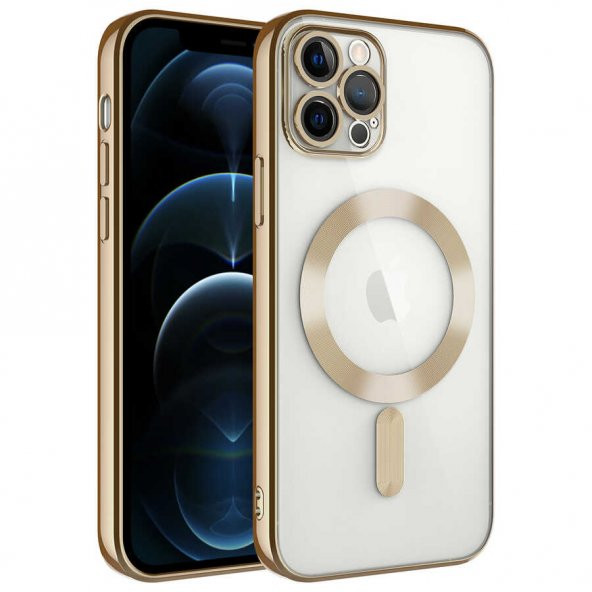 Apple iPhone 13 Pro Kılıf Kamera Korumalı Magsafe Wireless Şarj Özellikli Demre Kapak - Gold