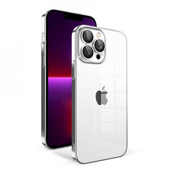 Apple iPhone 13 Pro Kılıf Kamera Korumalı Renkli Çerçeveli Garaj Kapak - Gümüş