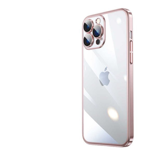 Apple iPhone 13 Pro Kılıf Sert PC Renkli Çerçeveli Riksos Kapak - Rose Gold