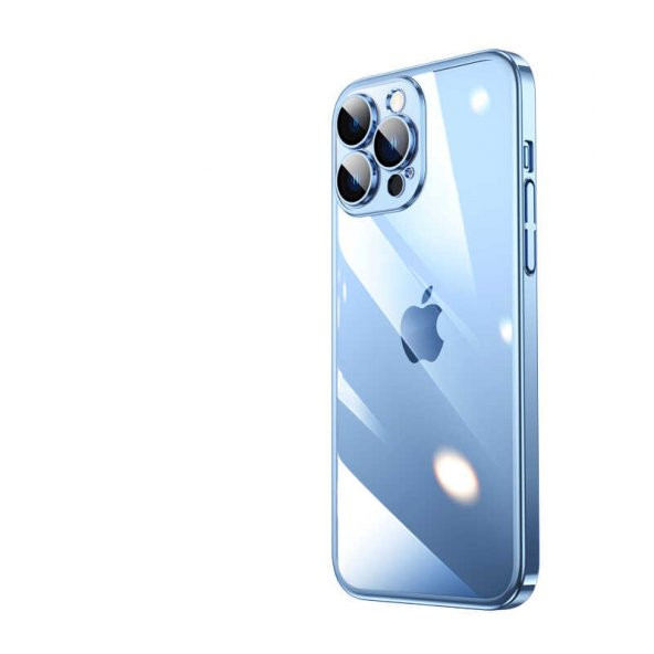Apple iPhone 13 Pro Kılıf Sert PC Renkli Çerçeveli Riksos Kapak - Mavi