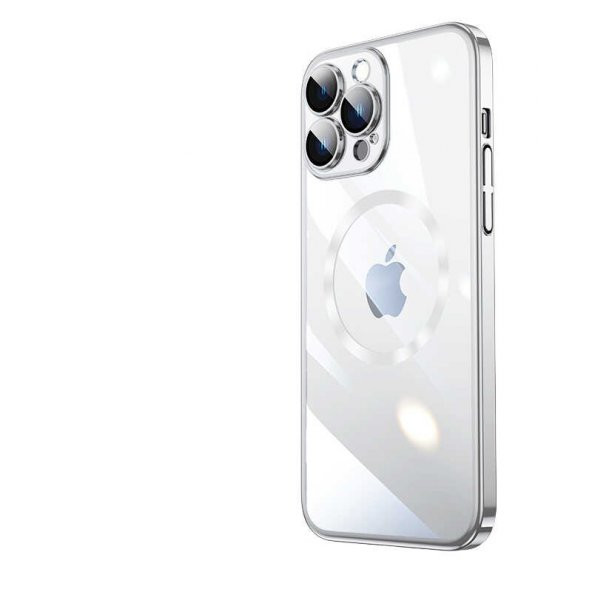 Apple iPhone 13 Pro Kılıf Wireless Şarj Özellikli Sert PC Riksos Magsafe Kapak - Gümüş