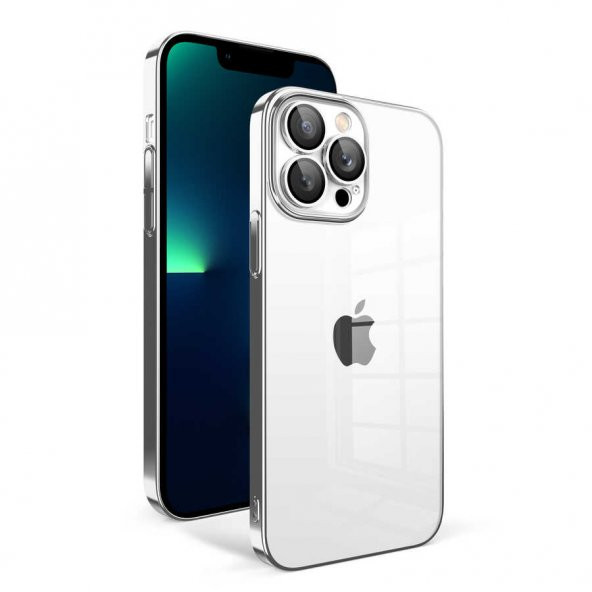 Apple iPhone 13 Pro Max Kılıf Kamera Korumalı Renkli Çerçeveli Garaj Kapak - Gümüş
