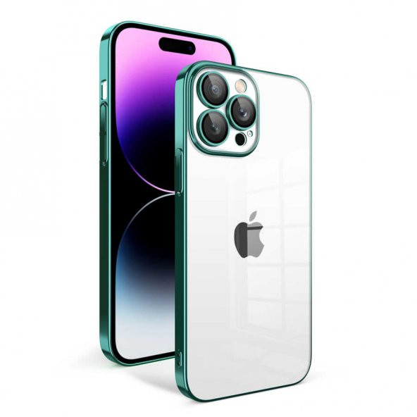 Apple iPhone 13 Pro Max Kılıf Kamera Korumalı Renkli Çerçeveli Garaj Kapak - Koyu Yeşil