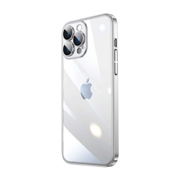 Apple iPhone 13 Pro Max Kılıf Sert PC Renkli Çerçeveli Riksos Kapak - Gümüş