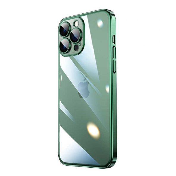 Apple iPhone 13 Pro Max Kılıf Sert PC Renkli Çerçeveli Riksos Kapak - Yeşil