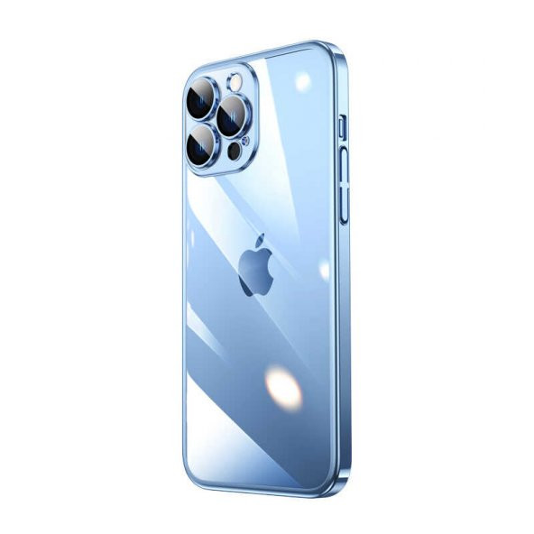 Apple iPhone 13 Pro Max Kılıf Sert PC Renkli Çerçeveli Riksos Kapak - Mavi
