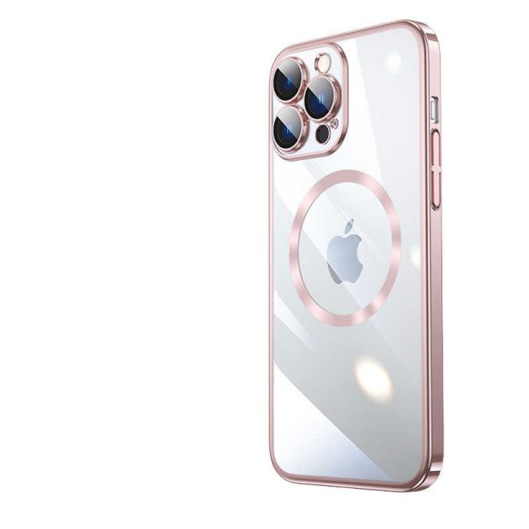 Apple iPhone 13 Pro Max Kılıf Wireless Şarj Özellikli Sert PC Riksos Magsafe Kapak - Rose Gold