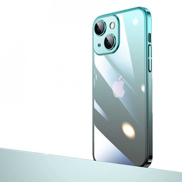 Apple iPhone 14 Kılıf Parlak Renk Geçişli Kamera Korumalı Senkron Kapak - Mavi-Siyah