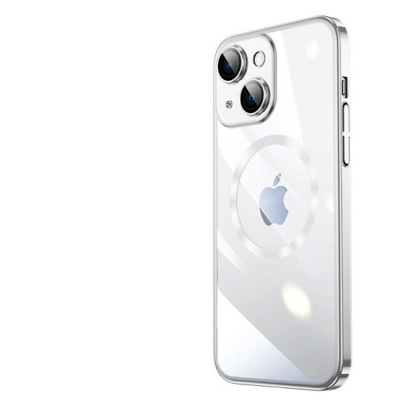 Apple iPhone 14 Kılıf Wireless Şarj Özellikli Sert PC Riksos Magsafe Kapak - Gümüş