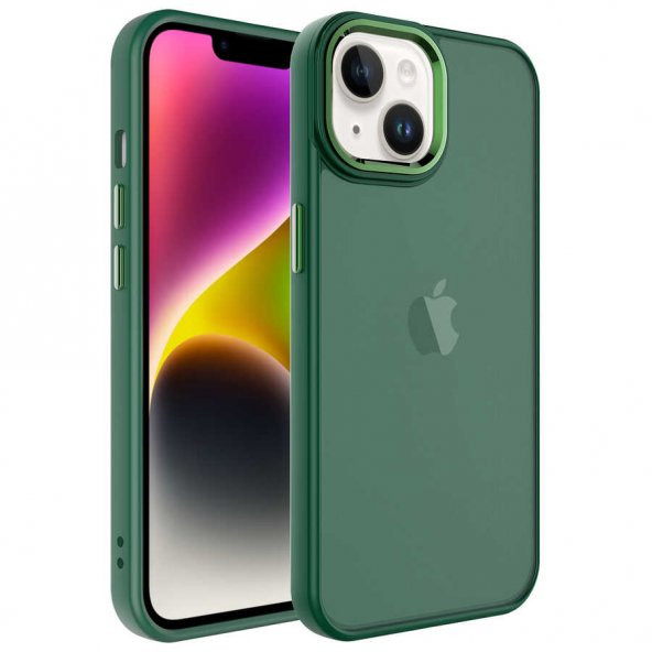 Apple iPhone 14 Plus Kılıf Buzlu Sert PC May Kapak - Koyu Yeşil