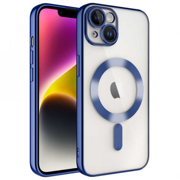 Apple iPhone 14 Plus Kılıf Kamera Korumalı Magsafe Wireless Şarj Özellikli Demre Kapak - Sierra Mavi