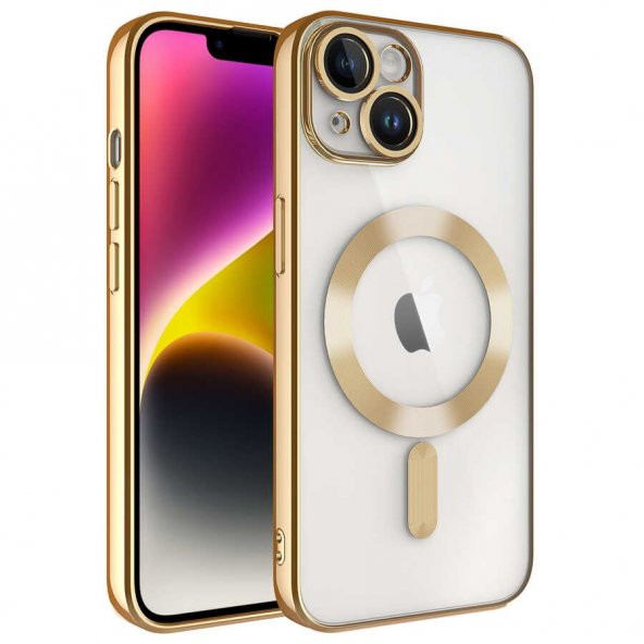 Apple iPhone 14 Plus Kılıf Kamera Korumalı Magsafe Wireless Şarj Özellikli Demre Kapak - Gold