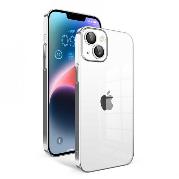 Apple iPhone 14 Plus Kılıf Kamera Korumalı Renkli Çerçeveli Garaj Kapak - Gümüş