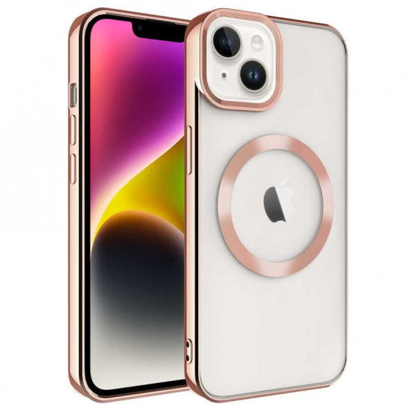 Apple iPhone 14 Plus Kılıf Magsafe Wireless Şarj Özellikli Setro Silikon - Rose Gold
