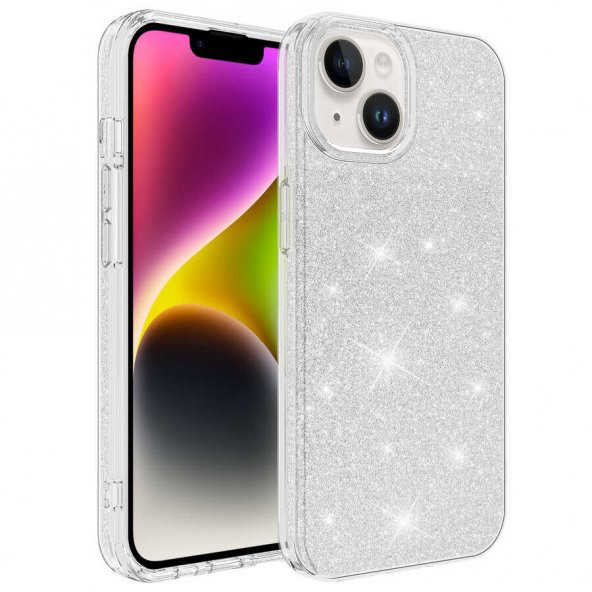 Apple iPhone 14 Plus Kılıf Shining Silikon - Gümüş