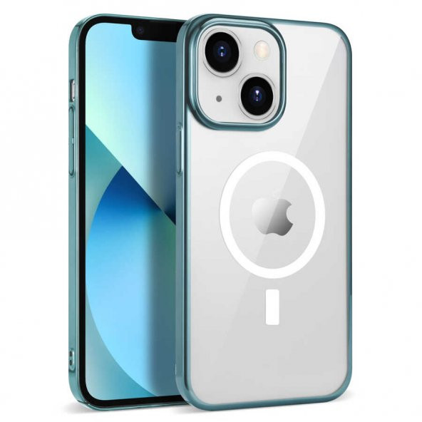 Apple iPhone 14 Plus Kılıf Wireless Şarj Özellikli Pixel Magsafe Kapak - Sierra Mavi