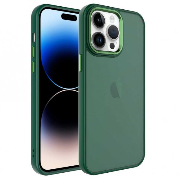 Apple iPhone 14 Pro Kılıf Buzlu Sert PC May Kapak - Koyu Yeşil