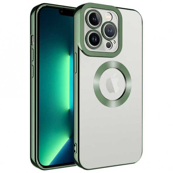 Apple iPhone 14 Pro Kılıf Kamera Korumalı Logo Gösteren Omega Kapak - Yeşil