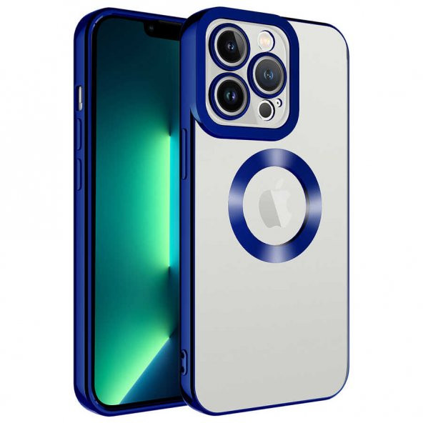 Apple iPhone 14 Pro Kılıf Kamera Korumalı Logo Gösteren Omega Kapak - Mavi