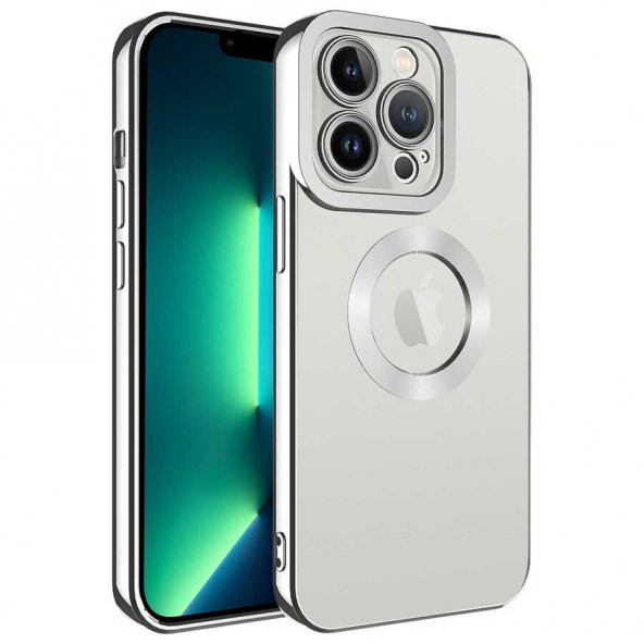 Apple iPhone 14 Pro Kılıf Kamera Korumalı Logo Gösteren Omega Kapak - Gümüş