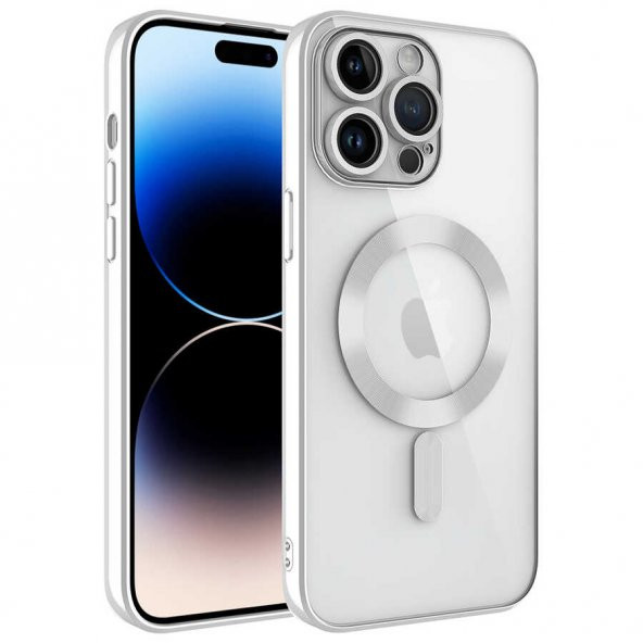 Apple iPhone 14 Pro Kılıf Kamera Korumalı Magsafe Wireless Şarj Özellikli Demre Kapak - Gümüş