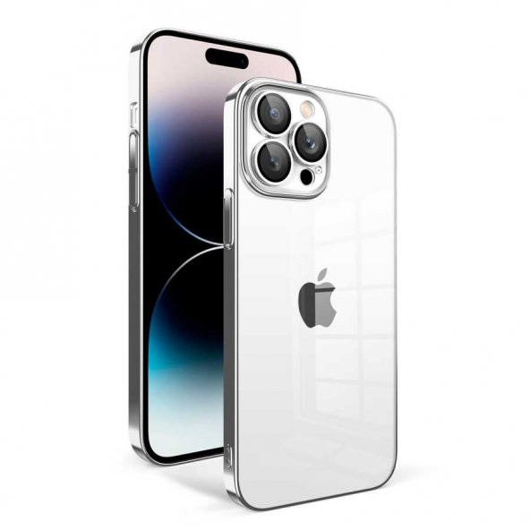 Apple iPhone 14 Pro Kılıf Kamera Korumalı Renkli Çerçeveli Garaj Kapak - Gümüş