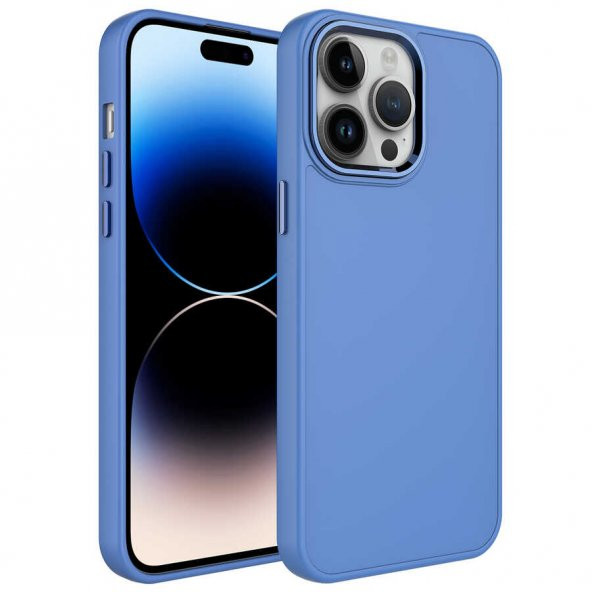 Apple iPhone 14 Pro Kılıf Metal Çerçeve ve Buton Tasarımlı Silikon Luna Kapak - Lavendery Gray