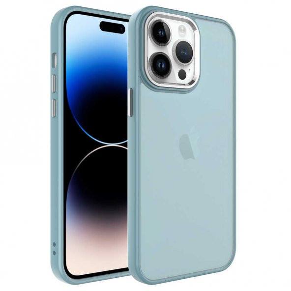 Apple iPhone 14 Pro Max Kılıf Buzlu Sert PC May Kapak - Mavi