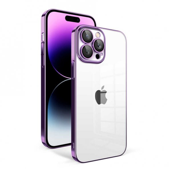 Apple iPhone 14 Pro Max Kılıf Kamera Korumalı Renkli Çerçeveli Garaj Kapak - Koyu Mor