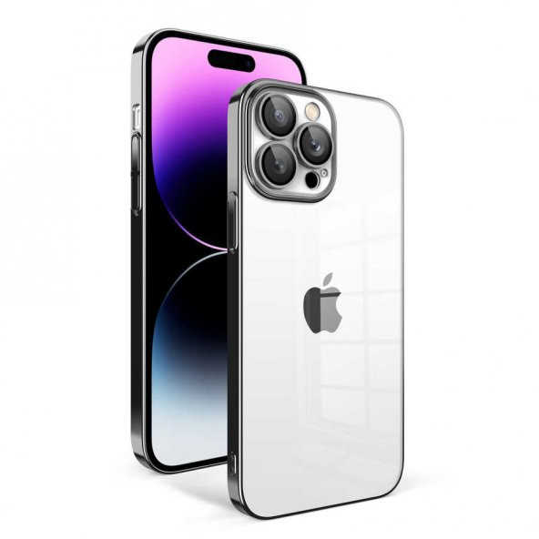 Apple iPhone 14 Pro Max Kılıf Kamera Korumalı Renkli Çerçeveli Garaj Kapak - Siyah