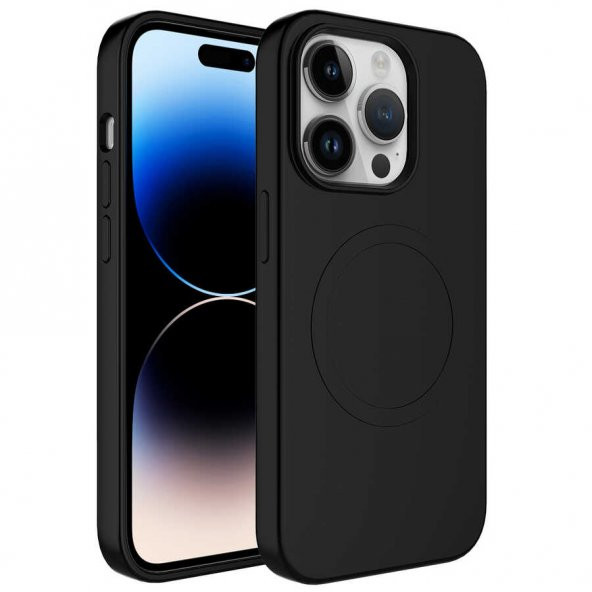 Apple iPhone 14 Pro Max Kılıf Magsafe Wireless Şarj Özellikli Pastel Renk Silikon Plas Kapak - Siyah