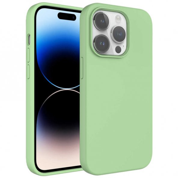 Apple iPhone 14 Pro Max Kılıf Sıvı Teknolojili Silinebilir Sert Kivi Kapak - Açık Yeşil