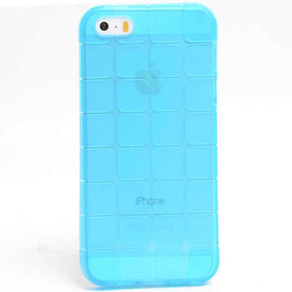 Apple iPhone 5 Kılıf Kare Kabartmalı Silikon - Mavi