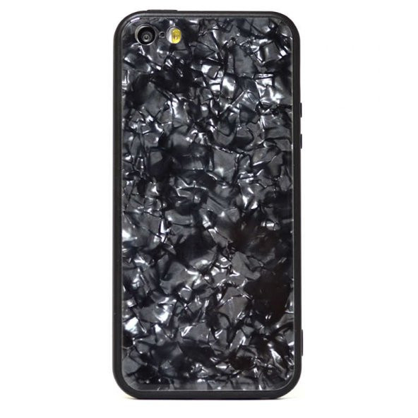 Apple iPhone 5 Kılıf Marbel Cam Silikon - Siyah