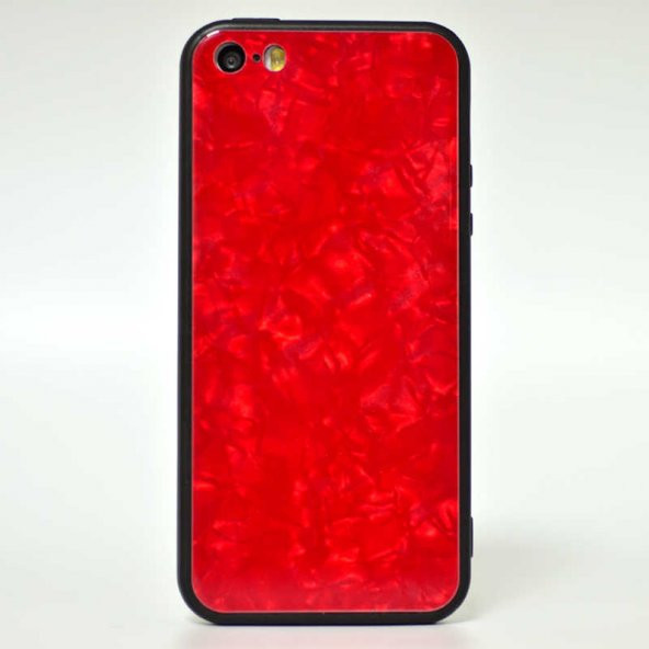 Apple iPhone 5 Kılıf Marbel Cam Silikon - Kırmızı