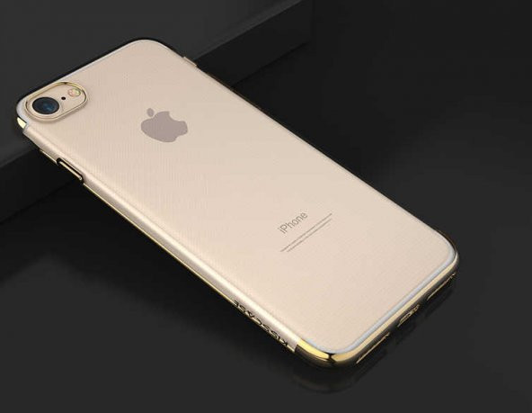 Apple iPhone 6 Kılıf Dört Köşeli Lazer Silikon Kapak - Gold