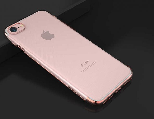 Apple iPhone 6 Kılıf Dört Köşeli Lazer Silikon Kapak - Rose Gold