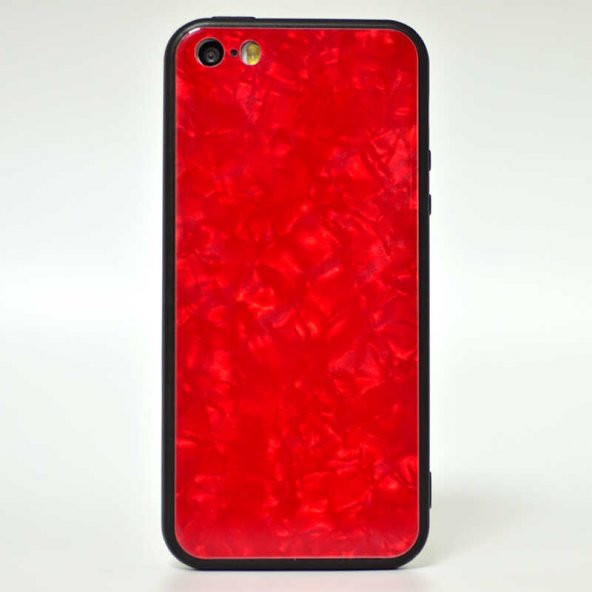 Apple iPhone 6 Kılıf Marbel Cam Silikon - Kırmızı