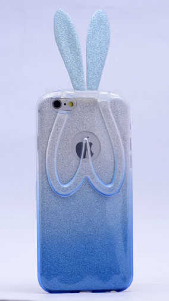 Apple iPhone 6 Plus Kılıf Simli Tavşan Silikon - Mavi