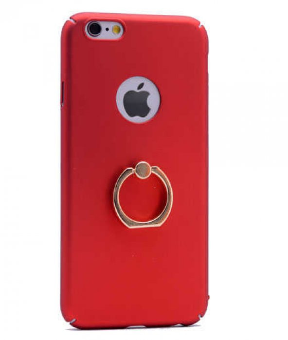 Apple iPhone 6 Plus Kılıf Yüzüklü Rubber Kapak - Kırmızı