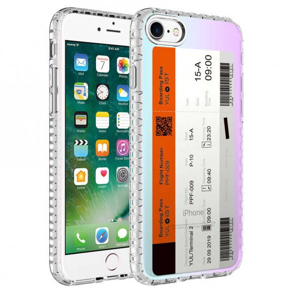 Apple iPhone 7 Kılıf Airbag Kenarlı Renkli Desenli Silikon Elegans Kapak - NO1