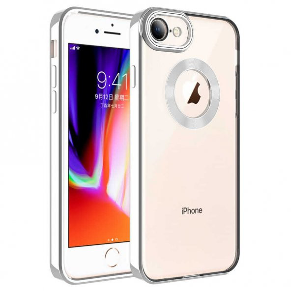 Apple iPhone 7 Kılıf Kamera Korumalı Logo Gösteren Omega Kapak - Gümüş