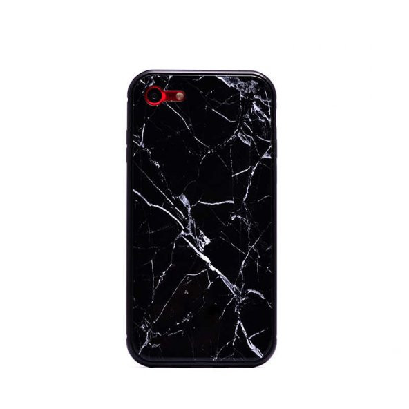 Apple iPhone 7 Kılıf Mermerli Devrim Cam Kapak - Siyah