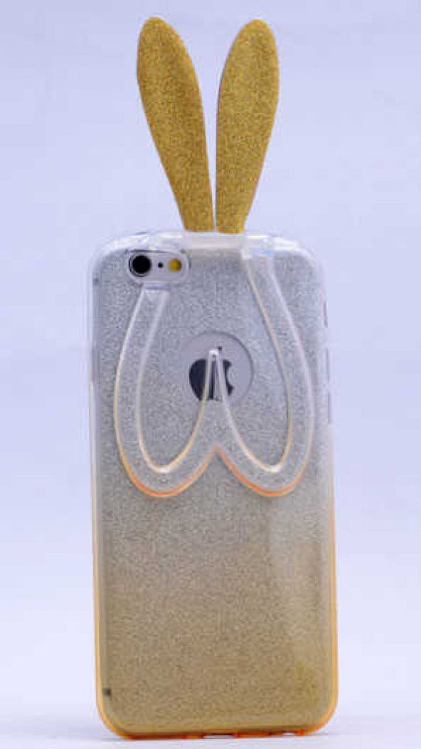 Apple iPhone 7 Kılıf Simli Tavşan Silikon - Sarı