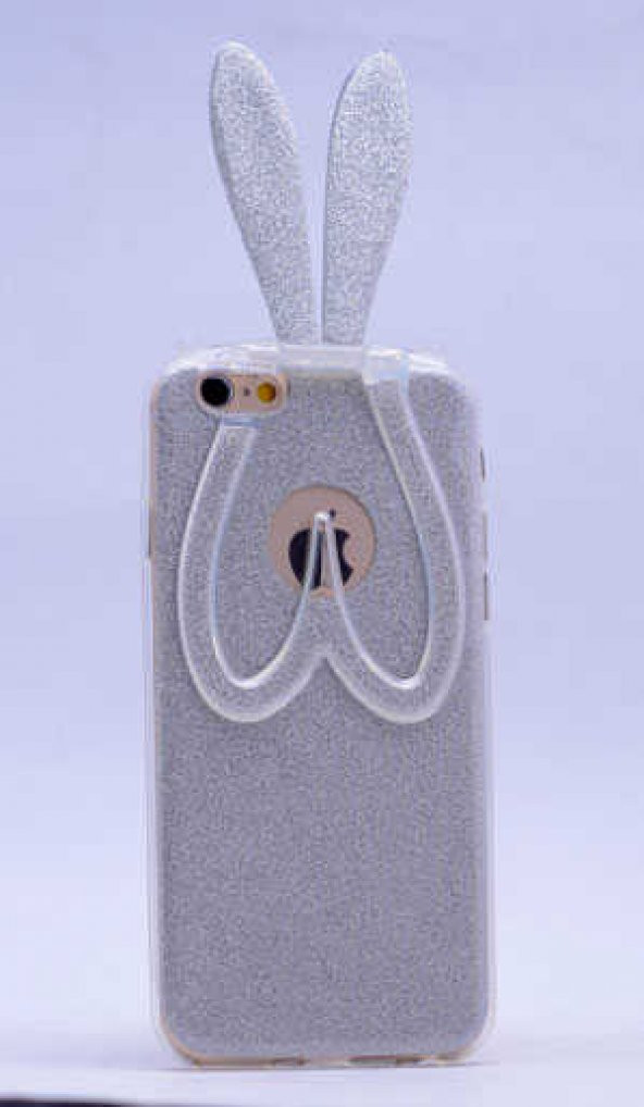 Apple iPhone 7 Kılıf Simli Tavşan Silikon - Gümüş